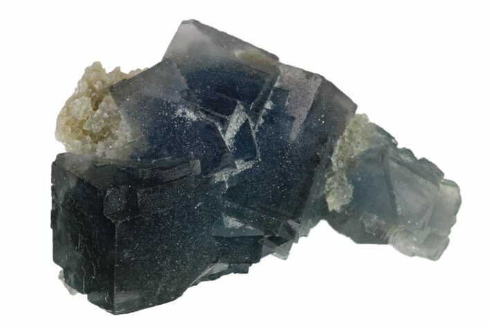 Cubic, Blue-Green Fluorite Crystals on Quartz - China #132771